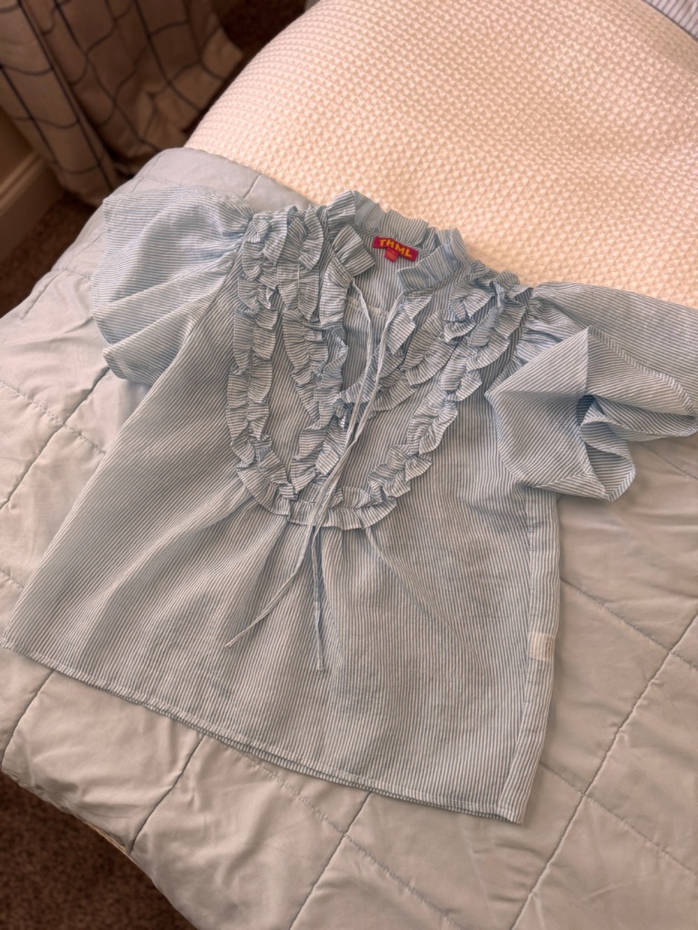 THML Light Blue Ruffled Puff-Sleeve Blouse